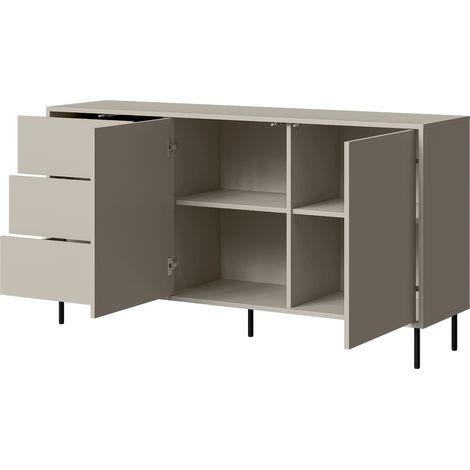 Credenza Civezza, Madia 3 Cassetti, 2 Ripiani, Apertura Battente, Scorrevole, 150x39x80h cm Beige