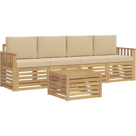 Conjunto de sofás de exterior con cojín 5 pcs y Beige Poliéster vidaXL