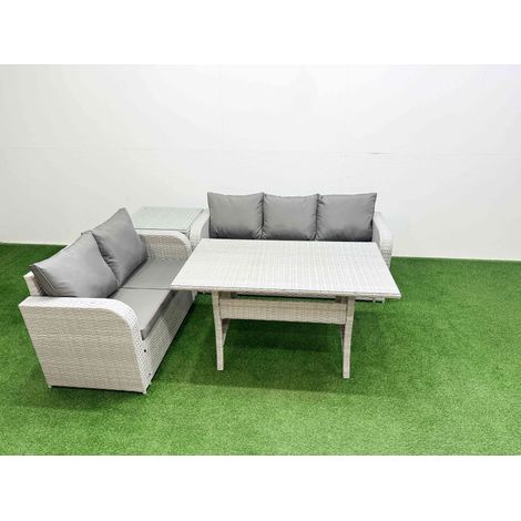 Fimous 5 Seater PE Rattan Wicker Garden Furniture Patio Conservatory Sofa Set with Rectangular Dining Table 3 Seater Sofa Love Sofa Side Table (1/4)