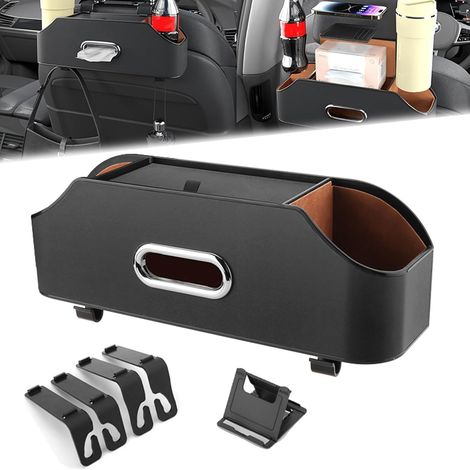 Organiseur pour siège arrière de voiture 3-en-1, boîte de rangement multifonctionnelle pour dossier de siège de voiture 2026Nouveau, avec porte-gobelet, boîte à mouchoirs et crochets (A-Noir) (1/5)