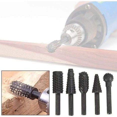 1/4 "6mm Ensemble de fraises rotatives Outils électriques Broyage de bois Gravure Fichier de sculpture Râpe Forets Forets rotatifs Fraises Shank Bit Set pour Kit de menuiserie Pack de 5 (Noir) (1/2)