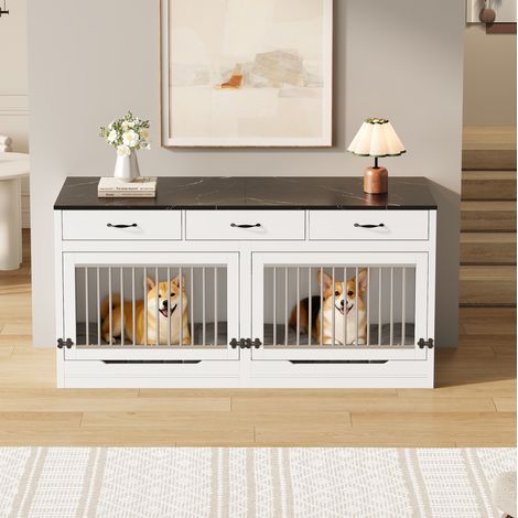 Caseta para perros 164x60x81 cm de MDF y metal, blanca y negra, 2 perros – MEUBLIV (1/5)