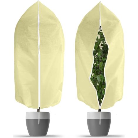 Protection hivernale pour plantes, 2 pièces 60 g 80 x 100 cm Housses de protection hivernales à cordon, respirantes et résistantes au gel, conviennent aux plantes, palmiers et citronniers (1/5)