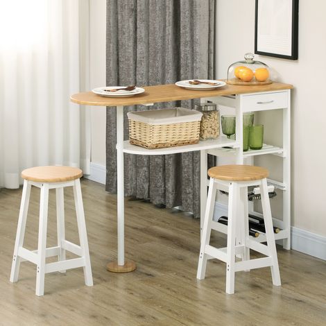 Ensemble Table Bar Panier Porte-bouteilles Amovibles Tabourets Blanc 119x38,5x88,5cm 29x29x55cm