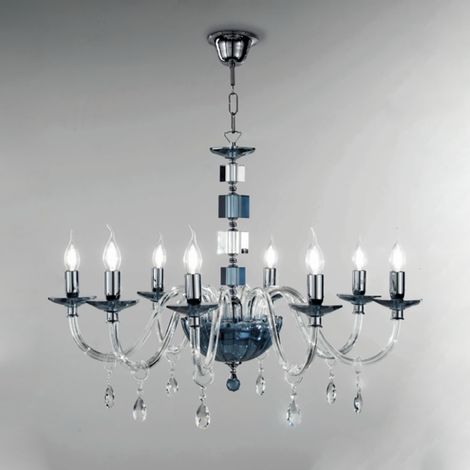 Lampadario sospeso LIVIA in vetro e cristallo D70 cm Ottanio 6 luci (1/2)