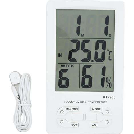 Thermomètre électronique numérique intérieur/extérieur avec affichage de la température et de l'humidité et capteur (1/5)