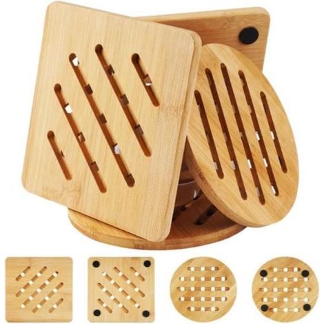Lot De 4 Dessous De Plat Bambou Résistant À La Chaleur, Dessous De Plat Bois, Dessous De Plats Antidérapant, sous Plat De Table (1/4)