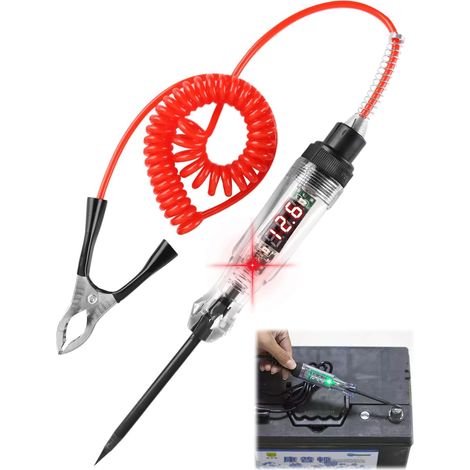 Testeur de Circuit Automobile CC Bidirectionnel 3-48V Testeur Fusibles Electrique Stylo con Lampe Temoin et Écran LED Pince Crocodile Fil à Ressort pour Voiture Camion Tester la Basse Ten (1/5)