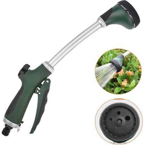 Pommeau de douche jardin long avec manche 5 types jets contrôle du débit pour l'arrosage et le nettoyage 40 cm (1/4)