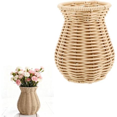 Vase en rotin, porte-fleurs/porte-plantes, décoration intérieure, tissage artisanal, 14,5 cm x 12 cm, blanc ivoire (1/5)