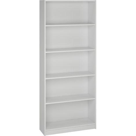 Pegane – Bibliothèque blanche 5 niveaux – Panneaux de particules mélaminés 16mm – Dimensions 180x75x25 cm – Fabrication espagnole certifiée PEFC (1/3)