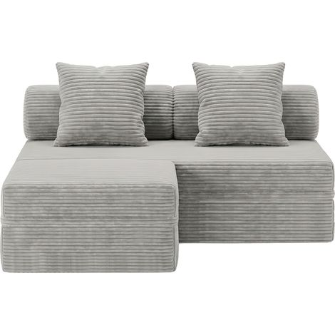Sofá Modular 3 Lugares + Puff Convertível Veludo Listado (1/4)
