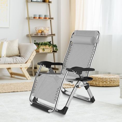 Fauteuil inclinable, chaise de sieste, lit pliant, lit de pause déjeuner, chaise de sieste au bureau, chaise de plage, chaise de détente, verrouillage à clé breveté gris (1/5)