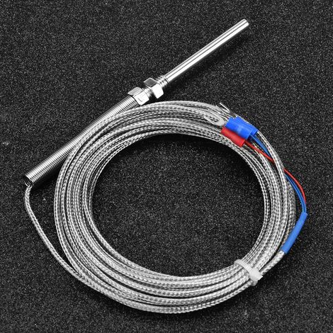 PT100-Temperatursensor mit Platindraht, 50-mm-Sonde, 5-m-Kabel, Messbereich 0–400 °C, M8-Gewinde (1/5)