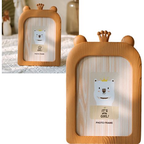 Cadre photo créatif mignon de style dessin animé, cadre photo de 7 pouces, décoration de bureau, décoration murale pour école maternelle, couronne marron (1/5)