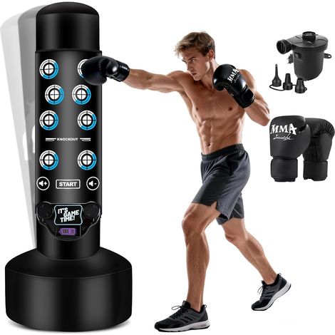 Sac de Frappe amélioré Debout avec Tapis Musical interactif, Sac de Frappe pour Adultes de Affichage du Score, Tapis Lumineux et Musical, Kick-Boxing pour débutants, entraînement MMA (1/5)