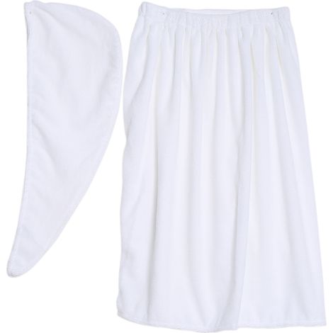 Ensemble de bain spa doux pour femme comprenant une serviette et un peignoir avec bonnet de séchage rapide (blanc) (1/3)