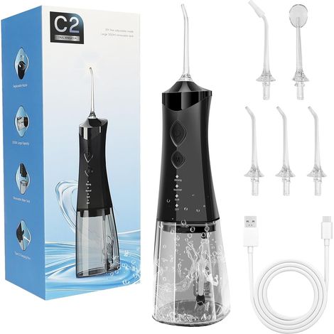 Hydropulseur sans fil pour les dents, 4 modes, nettoyeur buccal rechargeable, 5 embouts de jet d'eau dentaire, réservoir de 350 ml, étanchéité IPX7 pour gencives sensibles, appareils dentaires (1/5)