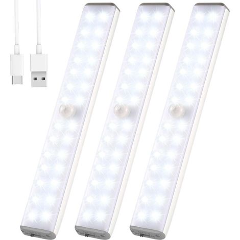 Lampada da armadio a 28 LED con sensore di movimento, gancio e striscia magnetica adesiva, ricaricabile tramite USB. (1/4)