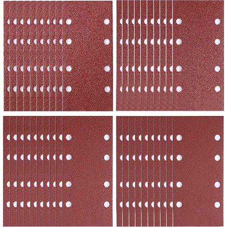 40 pieces sanding sheets 93 x 185 mm with 8 holes for eccentric sanders grain 40/60/80/120 (1/5)