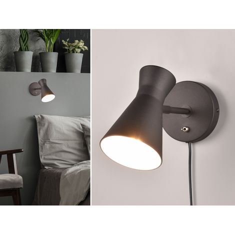 Wandstrahler ENZO Retro Schwarz mit Schalter & Stecker, Breite 12cm (1/5)