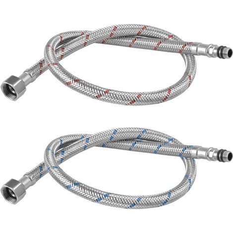 Lot de 2 tuyaux de raccordement - G3/8 x M10 - Rallonge de tuyau de raccordement - 60 cm - En acier inoxydable - Pour robinet mitigeur