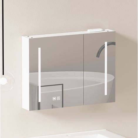 Armoire miroir LED murale 80x13,8x60 cm MDF blanc – Meubliv (1/4)