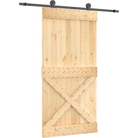 Sliding Door Natural and Black 100 x 210 cm Solid Pine Wood vidaXL (1/5)