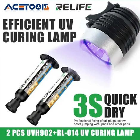 (Lot B) 2 flacons de 10 ml d'encre de masque de soudure UV à séchage rapide RELIFE RL-UVH902 (3 secondes) pour la réparation de téléphones portables et les câbles de connexion + lampe UV RL-014 (1/5)