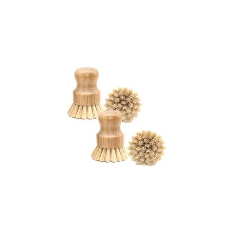 Spazzola per piatti in sisal naturale, spazzola rotonda in bambù, spazzola per pentole, padelle, verdure, spazzola per la pulizia della casa, set da 4 (sisal) - Crezuo