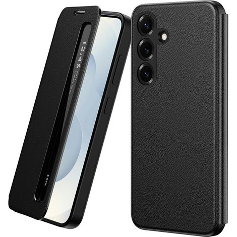 Schutzhülle für Samsung Galaxy S26 Plus, Smart View Fenster, Leder, schwarz (1/5)