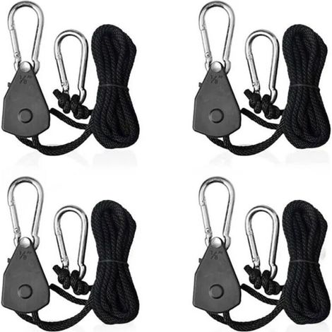 Tendeur à cliquet,4 Pièces Cordes à Cliquet Réglable avec Crochets 1/8 Tendeur Voile Ombrage Sangle à Cliquet Corde pour Lampe ou P