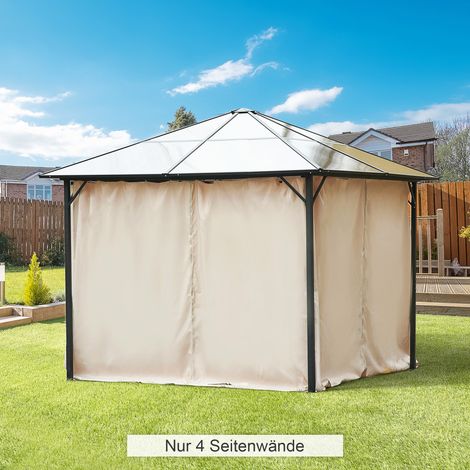 4 Ersatzvorhänge für 3x3m Pavillons, robust, für Stangen und Gleitschienen, doppelter Reißverschluss, beige