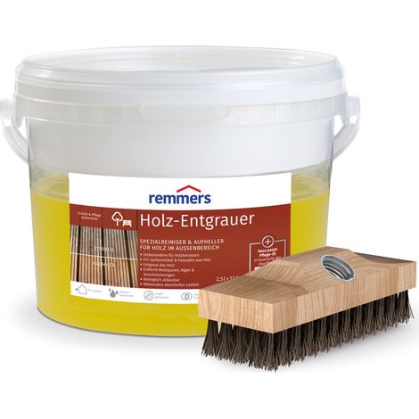 Remmers Holz-Entgrauer, 2,5 Liter, Holz Entgrauer für außen, Holz aufhellen und reinigen, entfernt Schmutz, Rost, Algen, Moos, kein Abschleifen nötig