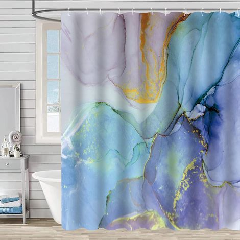 Tenda da doccia colorata con effetto marmo, tenda da bagno astratta, set di tende da doccia con 12 ganci, decorazione per il bagno, 5 misure x 4 (1/2)