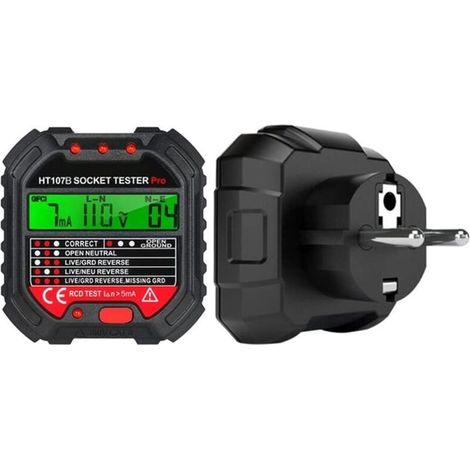 Testeur de Prise HT107D EU90-250V 45-65Hz Testeur Prise Electrique with LCD Ecran (1/4)
