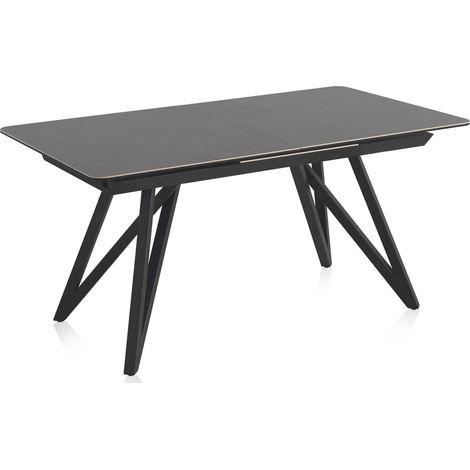 Table extensible gris céramique et métal design contemporain - Gris foncé céramique et noir mat (1/5)