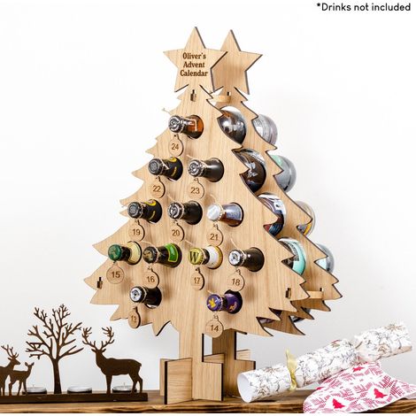 Porte-bouteille en bois décoratif forme sapin de Noël, accessoire de rangement pour bouteille de vin, décoration de fête compte à rebours, ornement artisanal pour maison, salon et table de fête (1/5)