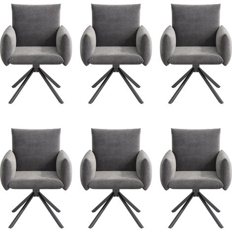 Lot de 6 chaises de salle à manger en velours gris avec pieds métalliques, fauteuil pivotant 360° (1/5)
