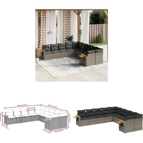10-tlg. Garten-Sofagarnitur mit Kissen Grau Poly Rattan - Gartenmöbel - Sofa Set - Rattan Möbel - Outdoor Sofa - Lounge Set - Home & Living (1/3)