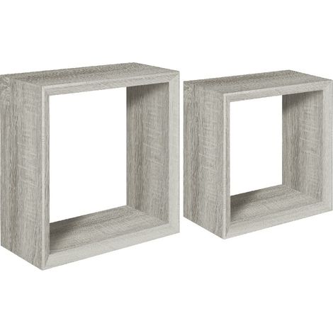 Étagère Décoration Murale - Salon, Chambre, Bureau - MDF, Chêne Gris 35 X 35 X 15,5/30 X 30 X 15,5