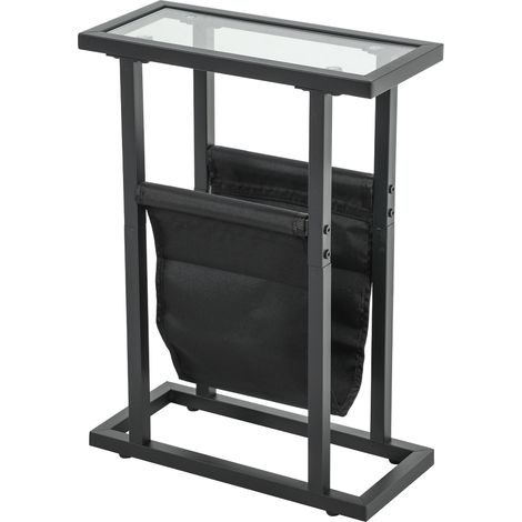 Table d'appoint métal noire plateau verre sac tissu étroite salon chambre