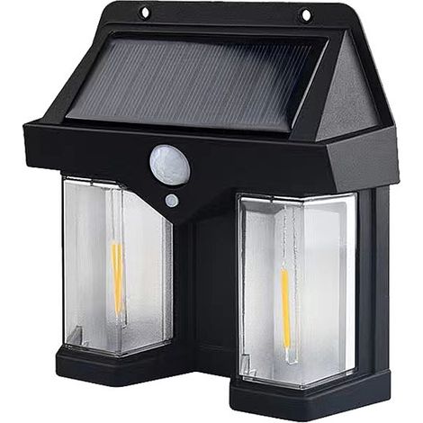 Ej.Life Außenwandleuchte, Quadratische, an der Wand Montierte Außenlaternen, Solarbetrieben mit 2 Lampen, Unterstützt 3 Modi, Wasserdichte Wandlaternen mit Bewegungserkennung für den (1/5)