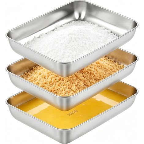 Set de 3 Plats Four Inox 25x20x5 cm Empilables, Anti-Rouille, Passe au Lave-Vaisselle Plat Inox Rectangulaire pour Cuisson, Marinade (1/5)