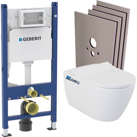 Pack WC suspendu sans bride – Bâti-support Geberit Duofix – Cuvette céramique blanche – Abattant soft close – Plaque de déclenchement blanche (1/5)