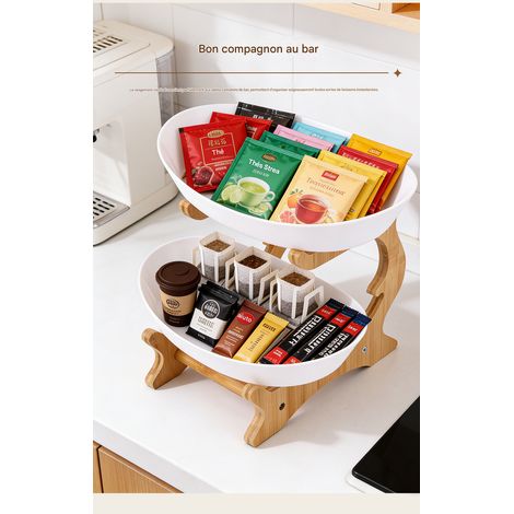 Présentoir à fruits 3 niveaux avec support en bambou, design moderne et simple, pour salon, table basse, cuisine, salle à manger et fêtes, rangement fruits et snacks (1/5)