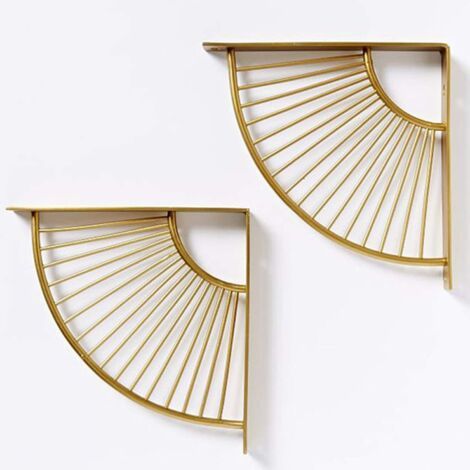 Lot de 2 Support D'étagère Triangle en Forme D'éventail Doré en Métal Flottant,Équerres Murales Équerre pour Étagère,Heavy Duty Étagère D'angle,pour Maison, Bureau, Restaurant,etc(20cm)