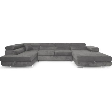 Ecksofa Aller U XXL-Ecksofa mit Schlaffunktion und zwei Bettkasten in Grau, linke Seite (1/5)