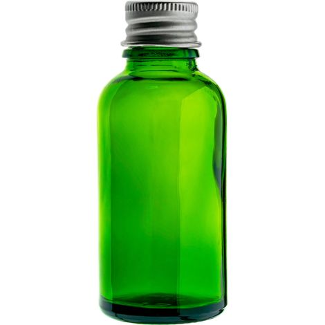 Flacon en verre vert de 50 ml avec bouchon en aluminium, filetage 18/415 (1/4)