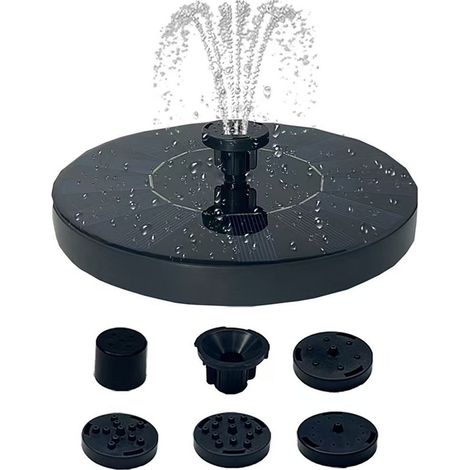 Schwimmende Solarfontäne 1,4W – polykristallines Silizium-Panel – Durchfluss 150 L/h – Wasserhöhe 40–70 cm – 6 Sprühaufsätze